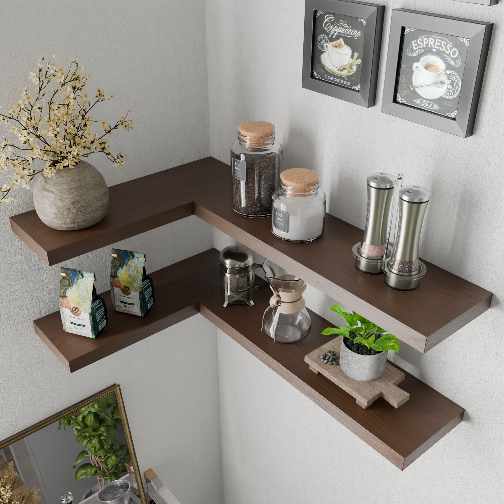 Solid Wood Floating Corner Shelf Main image